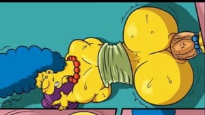huge cock from a hole in the wall filled all the wet holes of housewife marge with hot sticky sperm comic parody