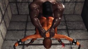 hot ebony with many boobs in restrains is ready for intense anal sex