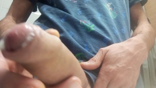 Hot Handsome Shows You His Huge Hard Penis Squirting on the Bathroom Floor